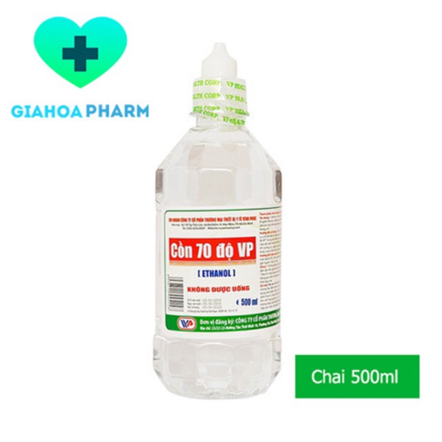 Cồn 70 độ Vĩnh Phúc chai 500ml (sát trùng, rửa tay, rửa vết thương, dụng cụ, bề mặt) (Ethanol / ancol / alcohol)