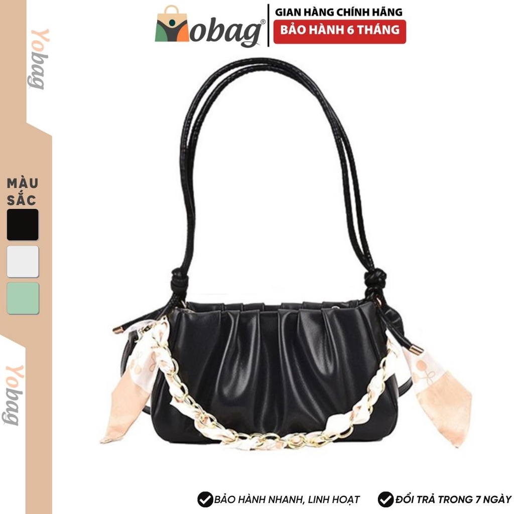 Túi xách nữ đeo chéo da PU xếp ly mix dây xích ruy băng thời trang Hàn Quốc TX4
