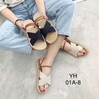 Giày sandal quai chéo đế cói êm chân phối dây da đi được hai kiểu