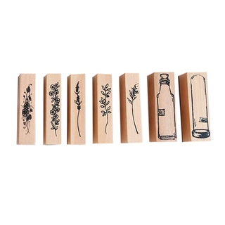 Bộ 7 con dấu bằng gỗ cao su phong cách vintage trang trí sổ tay diy