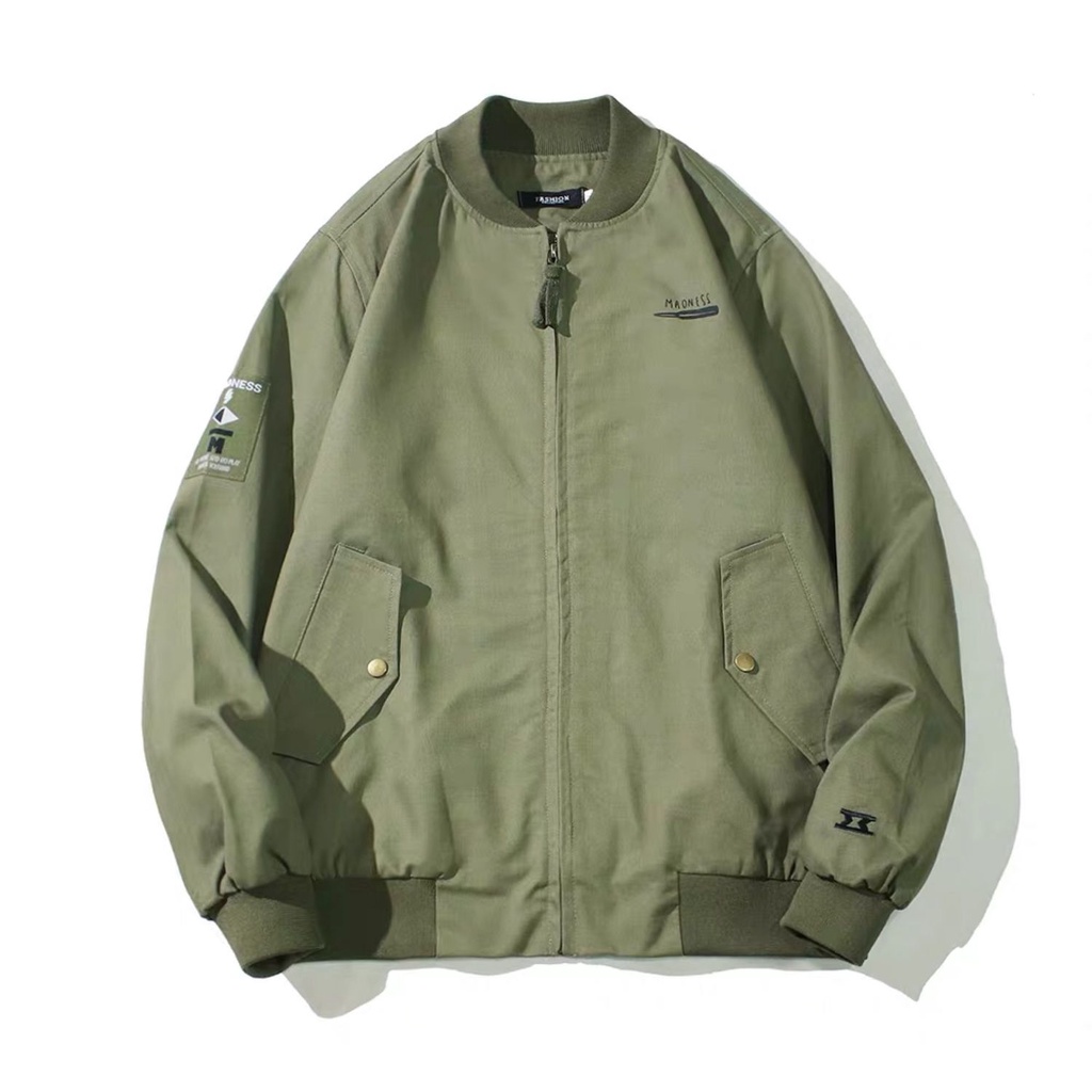 Áo khoác bóng chày phong cách retro Mỹ màu xanh lá/đen size M-2Xl cho nam