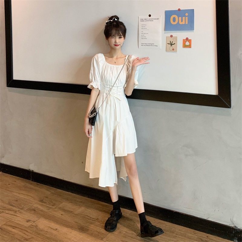 Váy liền thích hợp thiết kế váy Kikyo tay ngắn chiết eo mẫu mới mùa hè 2021 cho nữ