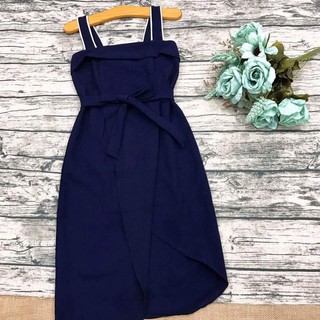 Đầm body đen 2 dây nơ eo đắp tà