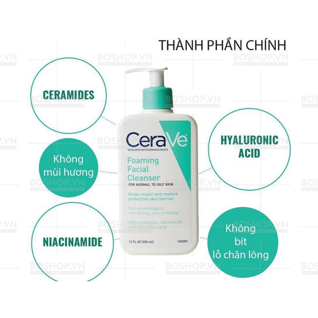 Sữa rửa mặt Cerave Foaming Facial Cleanser bản Mỹ 355ml - 473ml