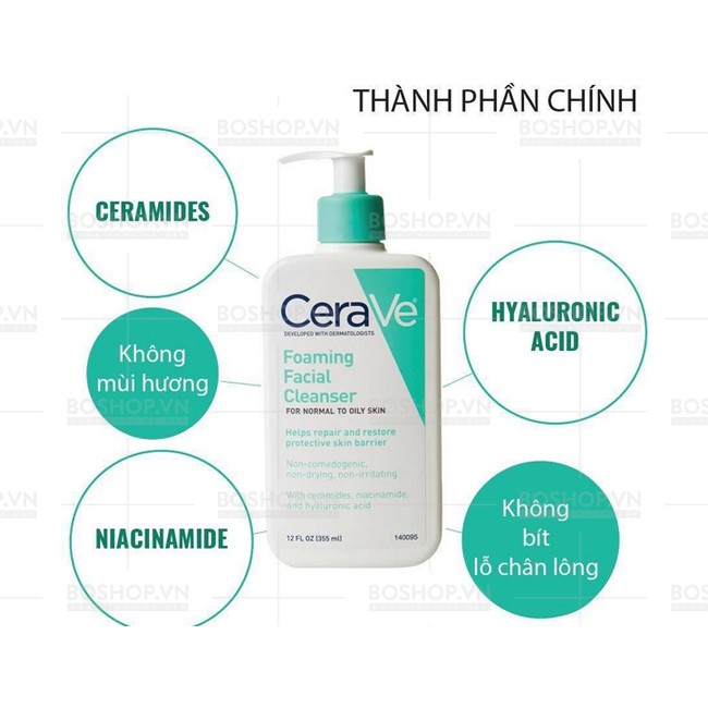 Sữa rửa mặt Cerave cho da dầu da khô ngừa mụn ẩn nhạy cảm dịu nhẹ - Thi Vũ