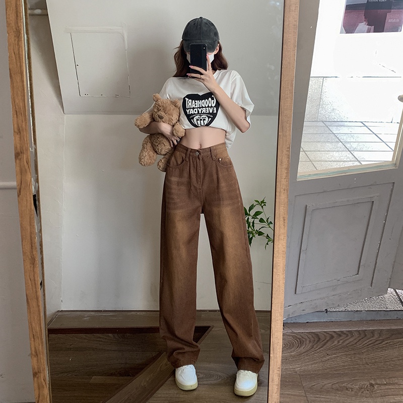 Quần Jeans Nữ Dài Lưng Cao Ống Rộng Thời Trang Hàn