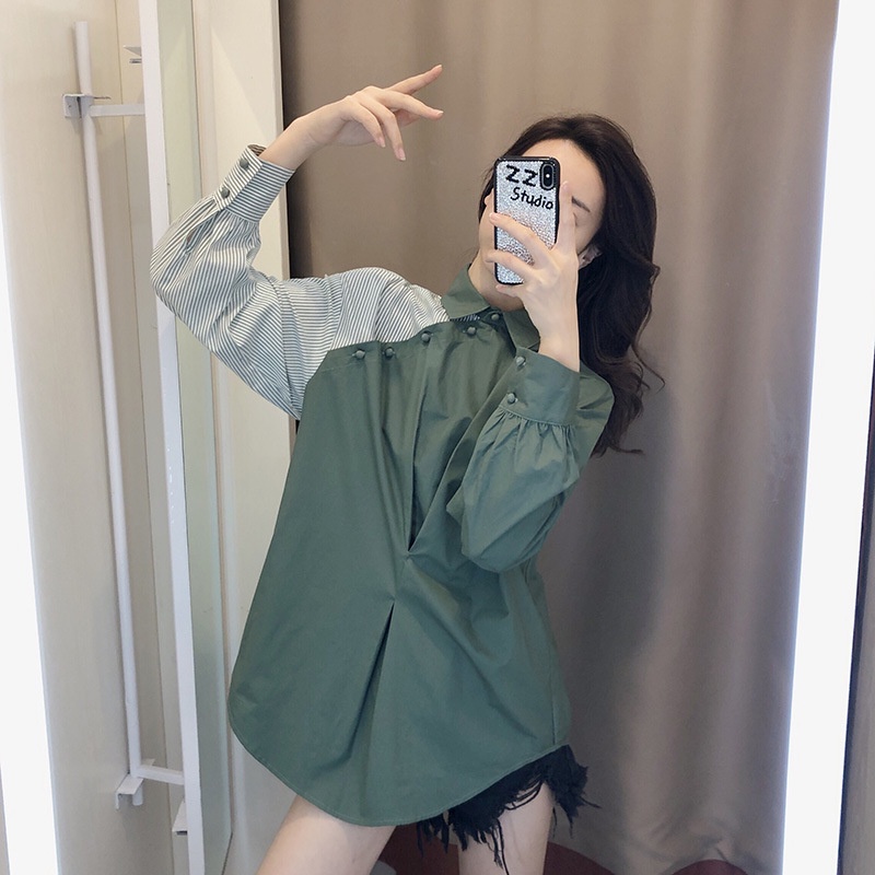 Áo sơ mi tay dài kẻ sọc màu cổ bẻ cài nút thời trang công sở cho nữ