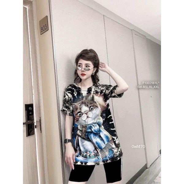 Set bộ áo thun phối quần ngố đen 1002