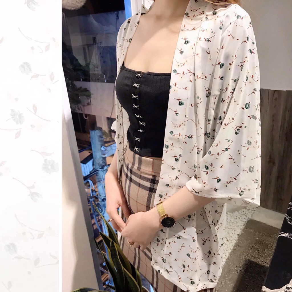 Áo khoác kimono voan hoa xanh đi biển | BigBuy360 - bigbuy360.vn