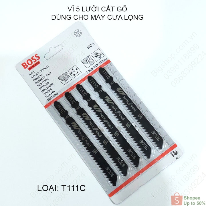 Bộ 5 lưỡi cưa gỗ, nhựa loại T111C dùng cho máy cưa lọng