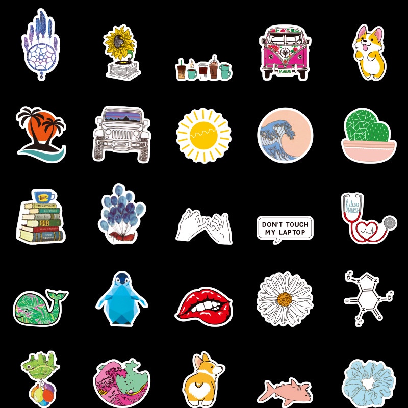 Bộ 50 Sticker Hoa Hướng Dương Chống Thấm Nước VSCO Dán Tủ Lạnh, Ván Trượt, Laptop