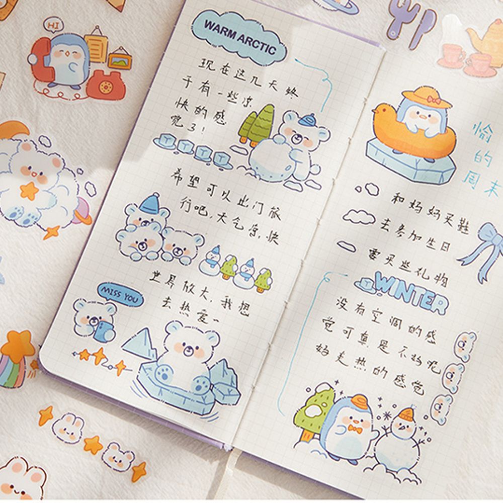 Bộ 46 miếng dán hoạt hình dễ thương chống thấm nước trang trí sổ tay điện thoại thủ công