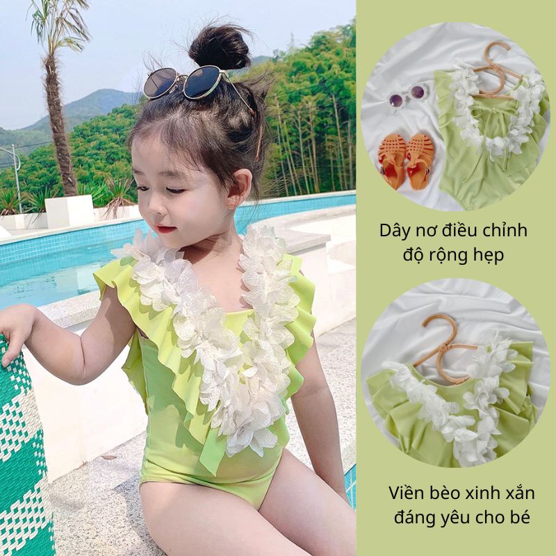 Đồ Bơi Bé Gái, Bộ Bơi Trẻ Em, Bikini Một Mảnh Hở Lưng Cho Bé Gái Chất Liệu Lycra Từ 9-19 kg