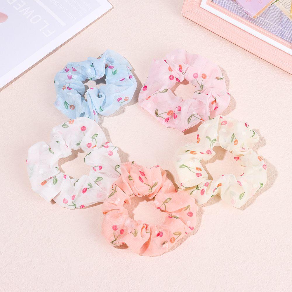 Dây Cột Tóc Chiffon Bản Lớn In Họa Tiết Cherry / Hoa Dễ Thương Thời Trang Cho Nữ