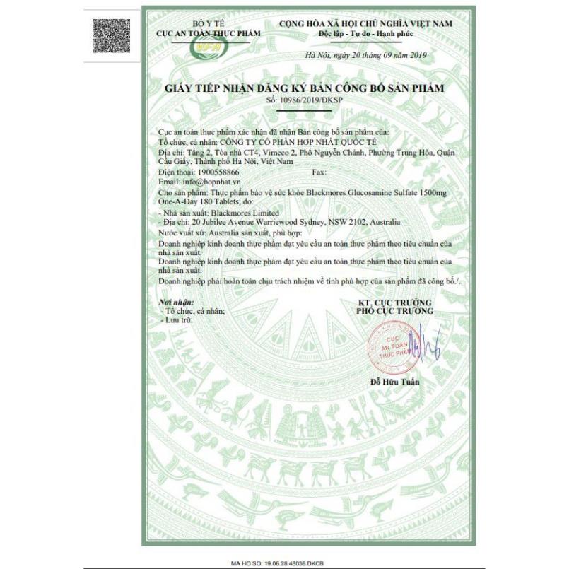 Viên uống xương khớp Blackmores Glucosamine 1500mg Loại 180 Viên, mẫu mới