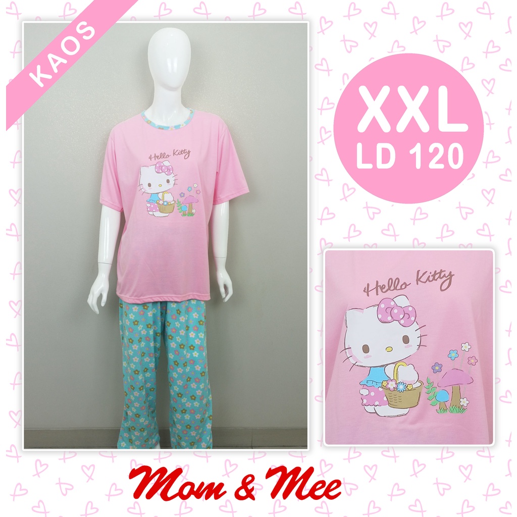 Bộ đồ ngủ áo thun in hình Hello Kitty dành cho người lớn và trẻ em Size XXL