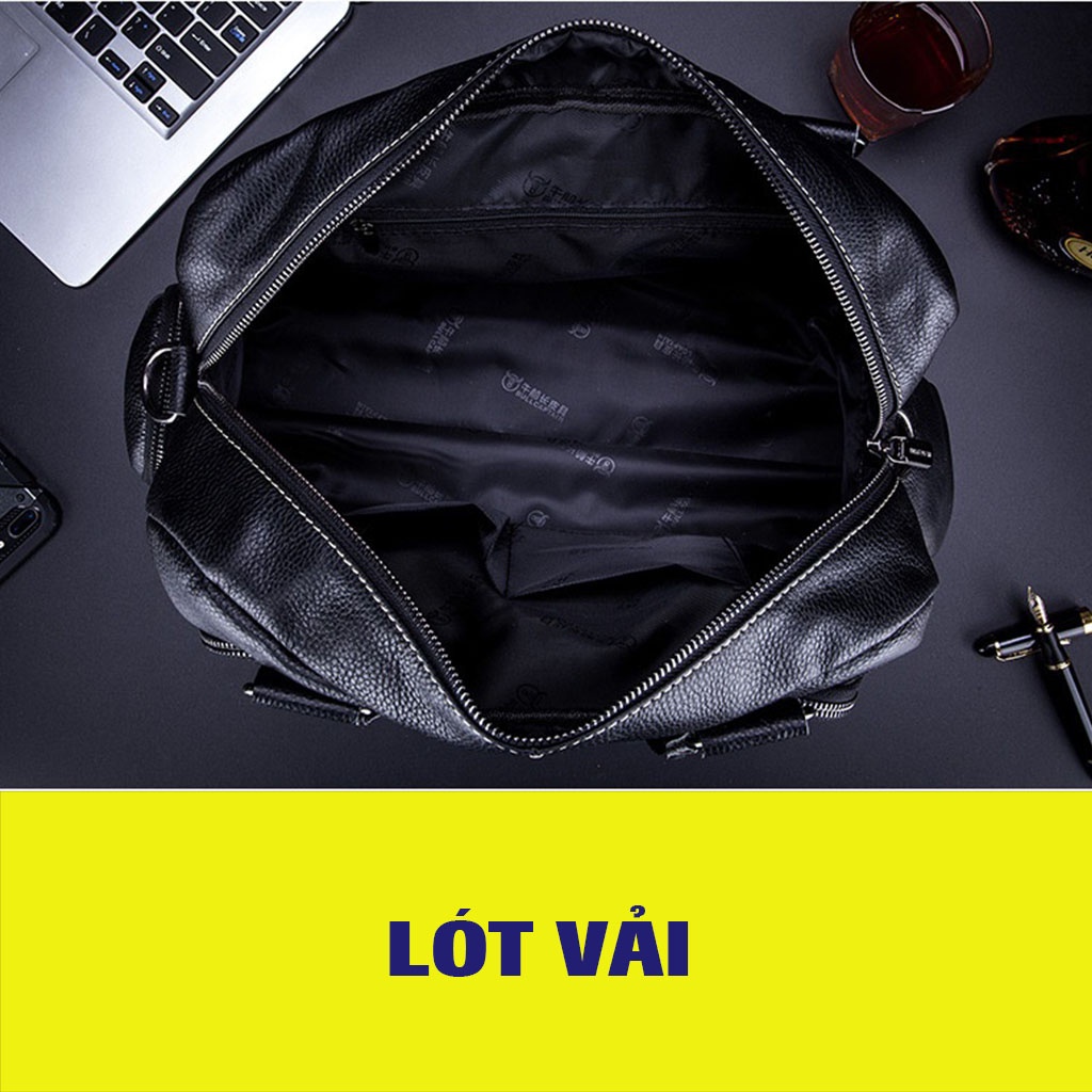 Túi xách du lịch da bò thật xách tay đeo chéo chống sốc nam công sở đi chơi đựng máy tính laptop loại 15.6 inch