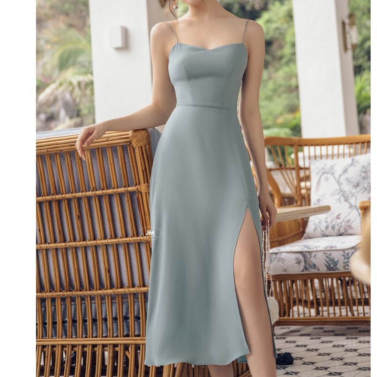 Đầm hai dây JM DESIGN xẻ tà trước, đan nơ sau lưng DS35725