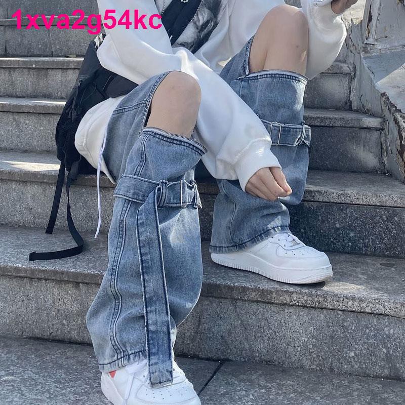 Spring and summer zipper detachable jeans men s women straight loose Torre pants ins high street functional wind shorts