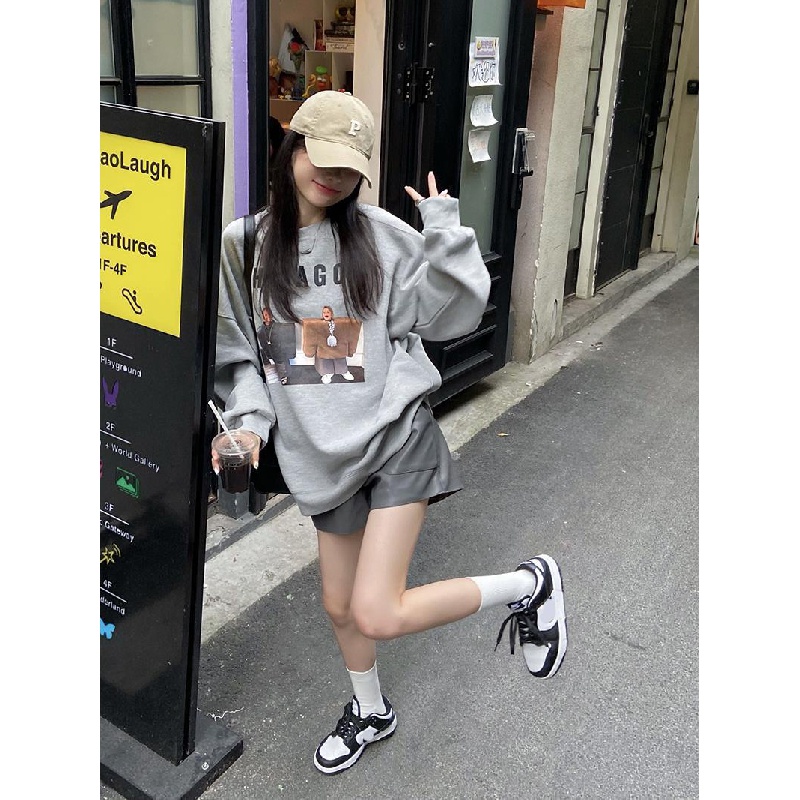 IMAODOU Áo Sweater Lông Cừu Cổ Tròn Dày Dặn Dáng Rộng In Họa Tiết Thời Trang Xuân Thu Hàn Quốc Mới Cho Nữ