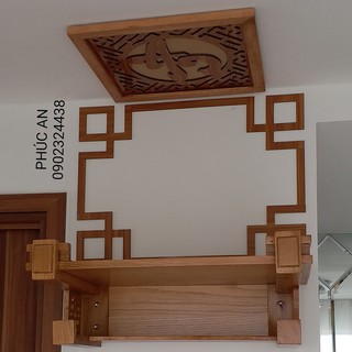 Kệ thờ gỗ treo tường giá rẻ mã 6K60CV Size 60 x 40 trọn bộ đầy đủ y như trong hình