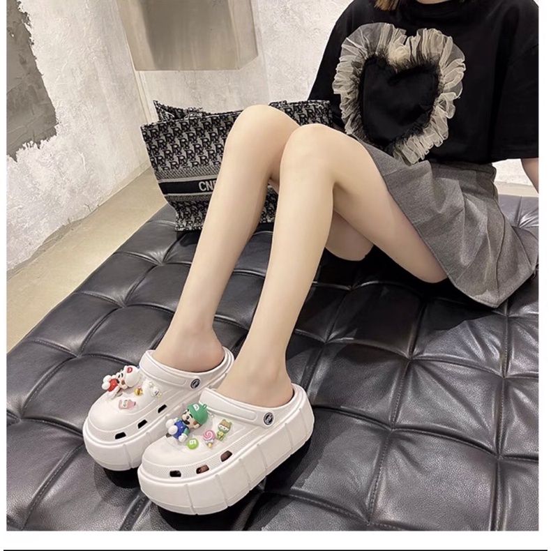 DÉP BÁNH MÌ NỮ ĐẾ CAO 6-7CM, KÈM STICKER HOT TREND STICK HÌNH NGƯỜI MẢRIO 3d(chọn tăng 1 size)