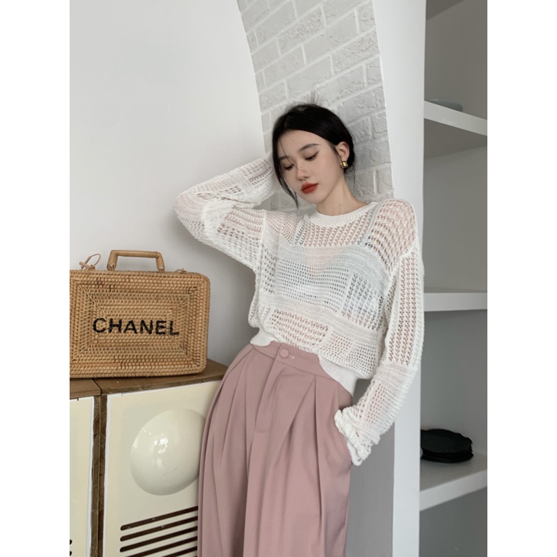 Porozi  Áo len dệt kim tay dài dáng ngắn phong cách thời trang Hàn Quốc dành cho nữ