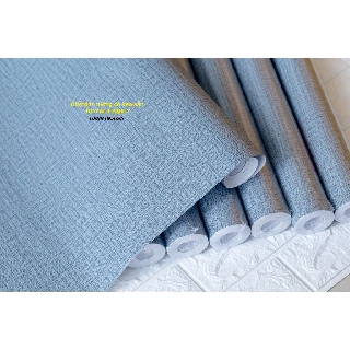 (tặng dụng cụ dán) cuộn 10m giấy dán tường giả vải xanh có keo sẵn