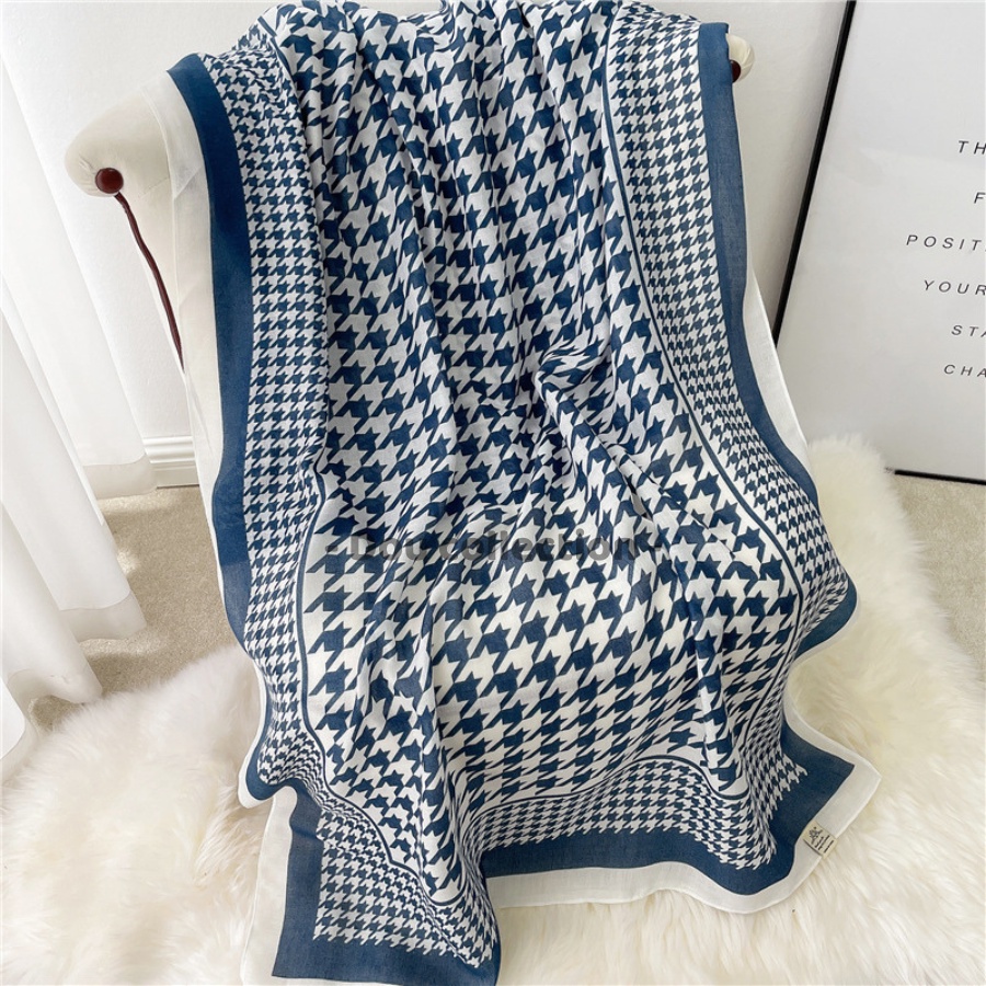 Khăn Choàng Quàng Cổ Lanh Cao Cấp Họa Tiết Kẻ Caro Sang Trọng - Chất Liệu Lanh - Size:90x180cm - Mã KS017