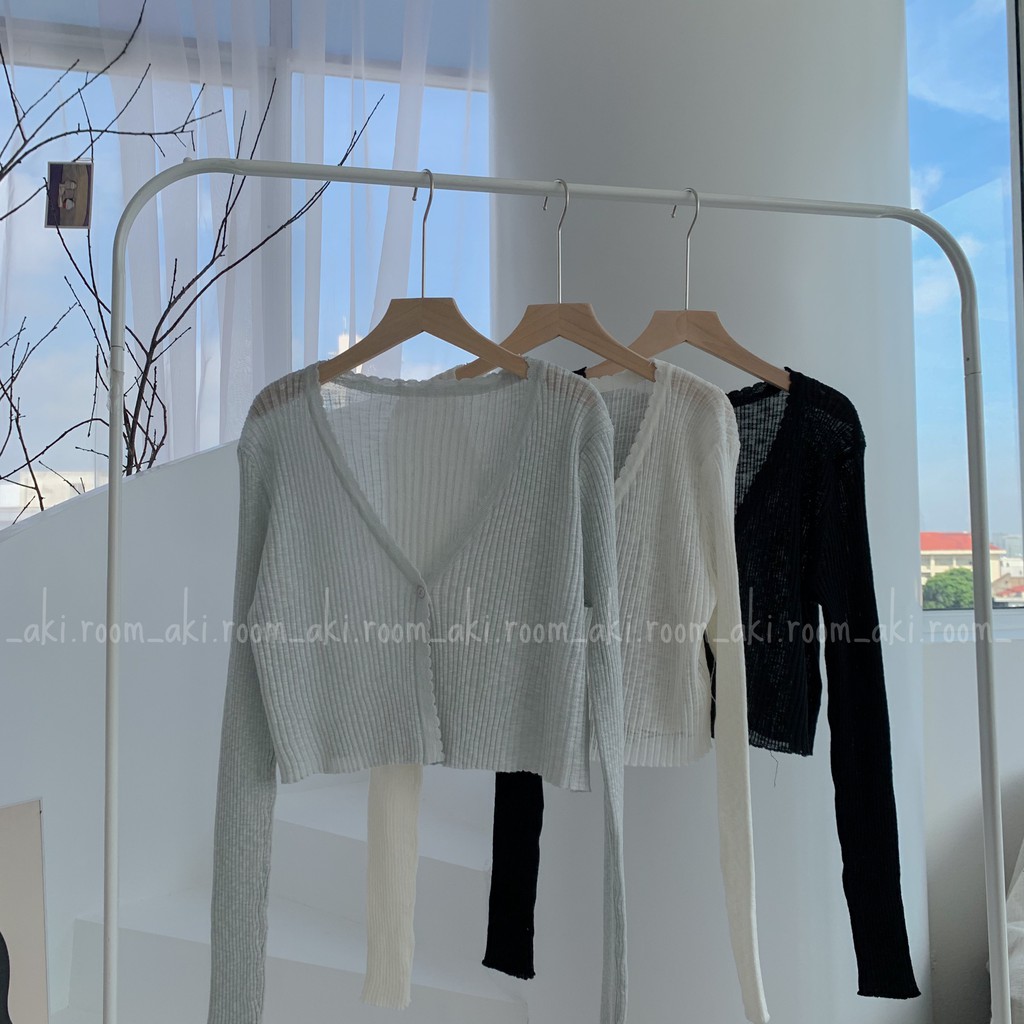 Áo cardigan mỏng cổ V viền sóng một khuy | BigBuy360 - bigbuy360.vn