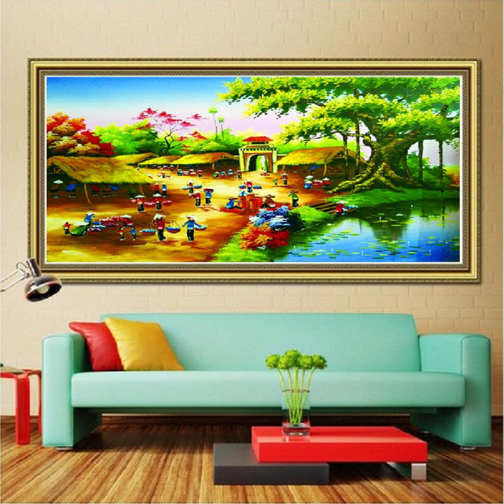 Tranh đính đá đồng quê KT:100x65cm,tranh gắn đá chưa gắn.