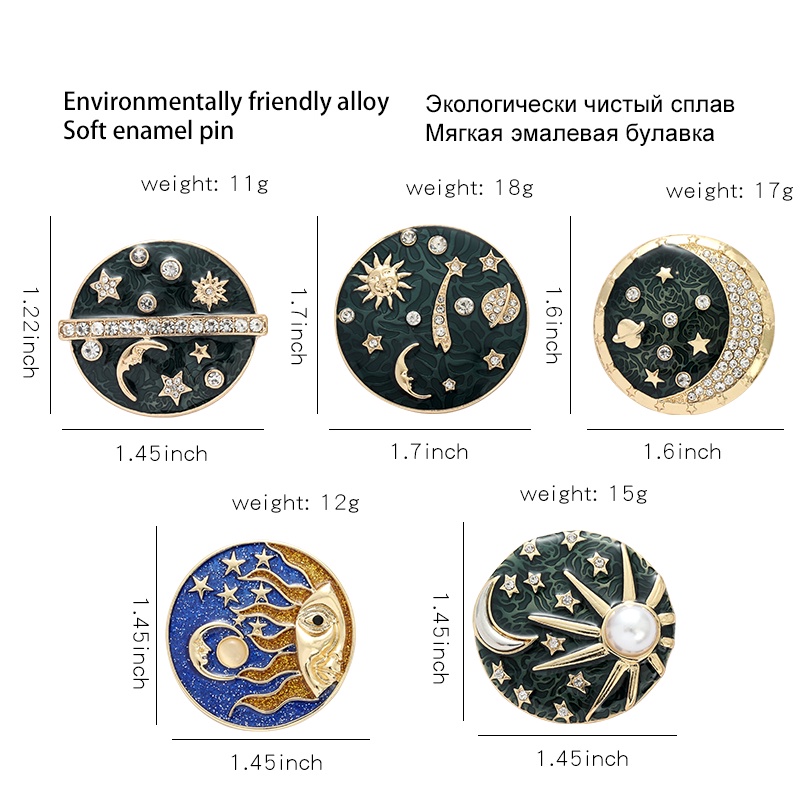 Retro Forest Pearl Sun Enamel Lapel Pins Moon Star Badge Brooches Jewelry for Backpack Girls Women Clothes