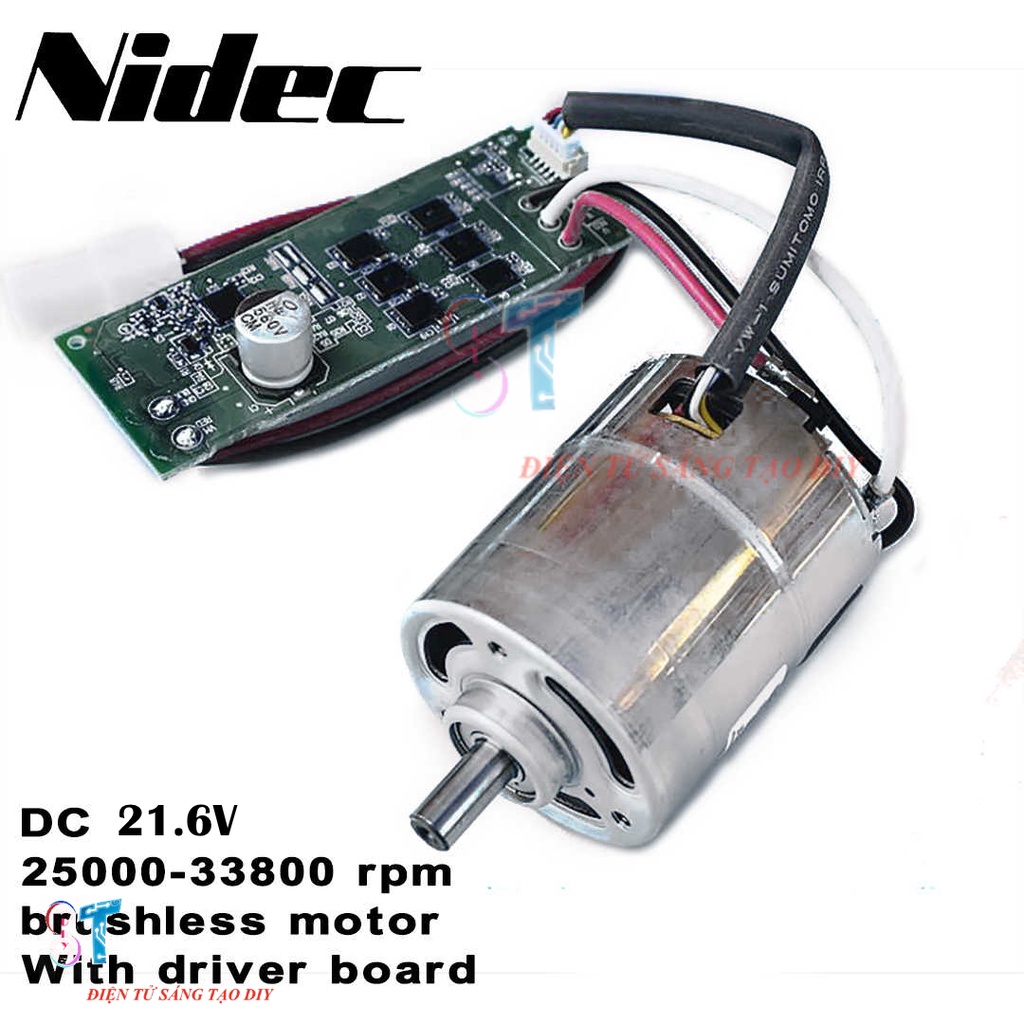 Động Cơ Hút Bụi Nidec Không Chổi Than 18V-24V Kèm Mạch ESC Có Công Tắc Điều Khiển Tốc Độ