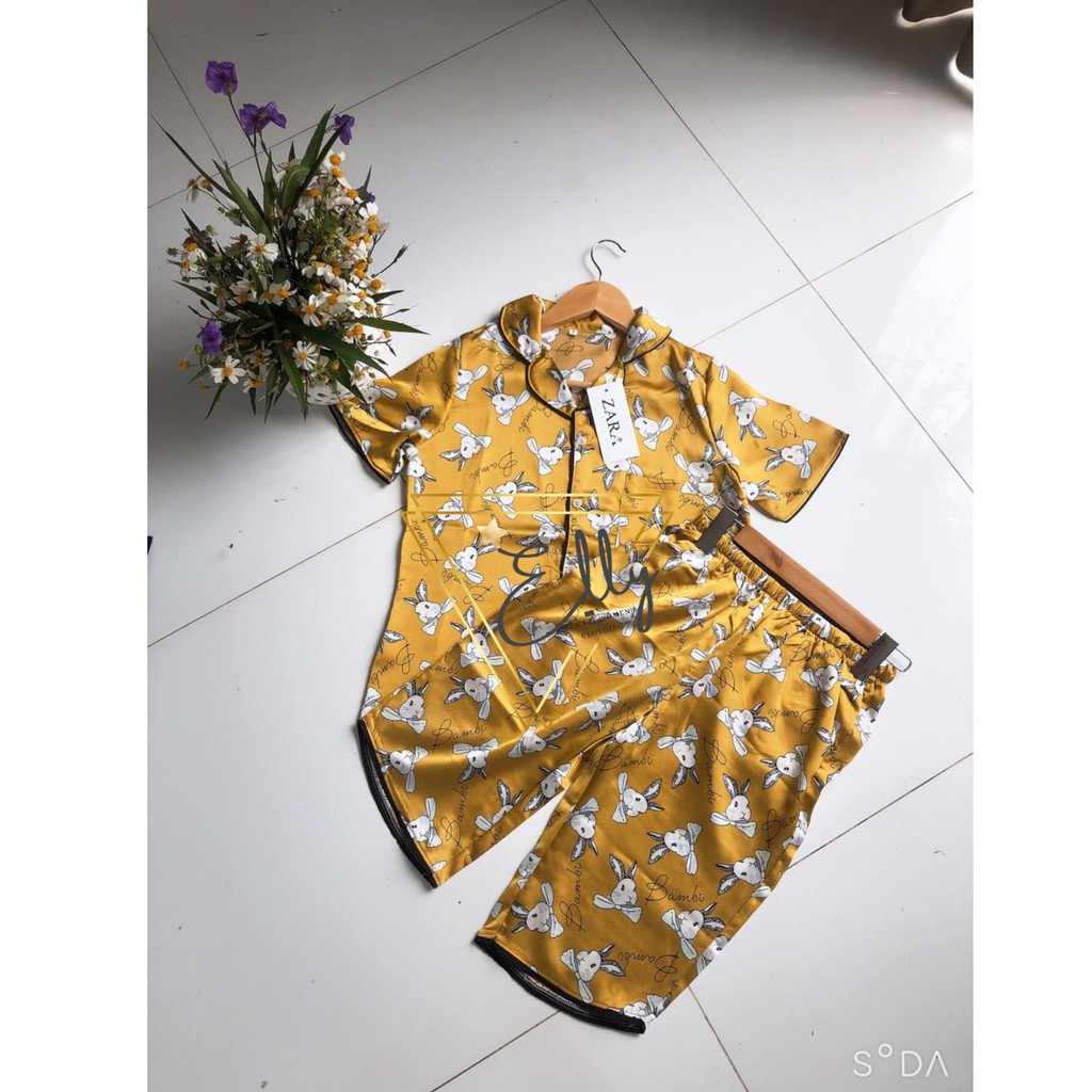 Bộ pijama lửng in hình con vật đáng yêu kèm ảnh thật phía sau