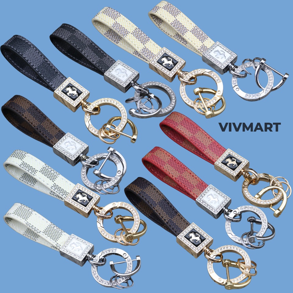 ✅ Móc Khóa Ô Tô Dây Da Cao Cấp Đính Đá Kim Cương