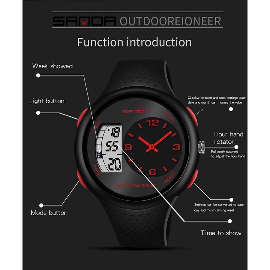 Đồng hồ đeo tay SANDA chính hãng 100% chống thấm nước hai màn hình bền bỉ