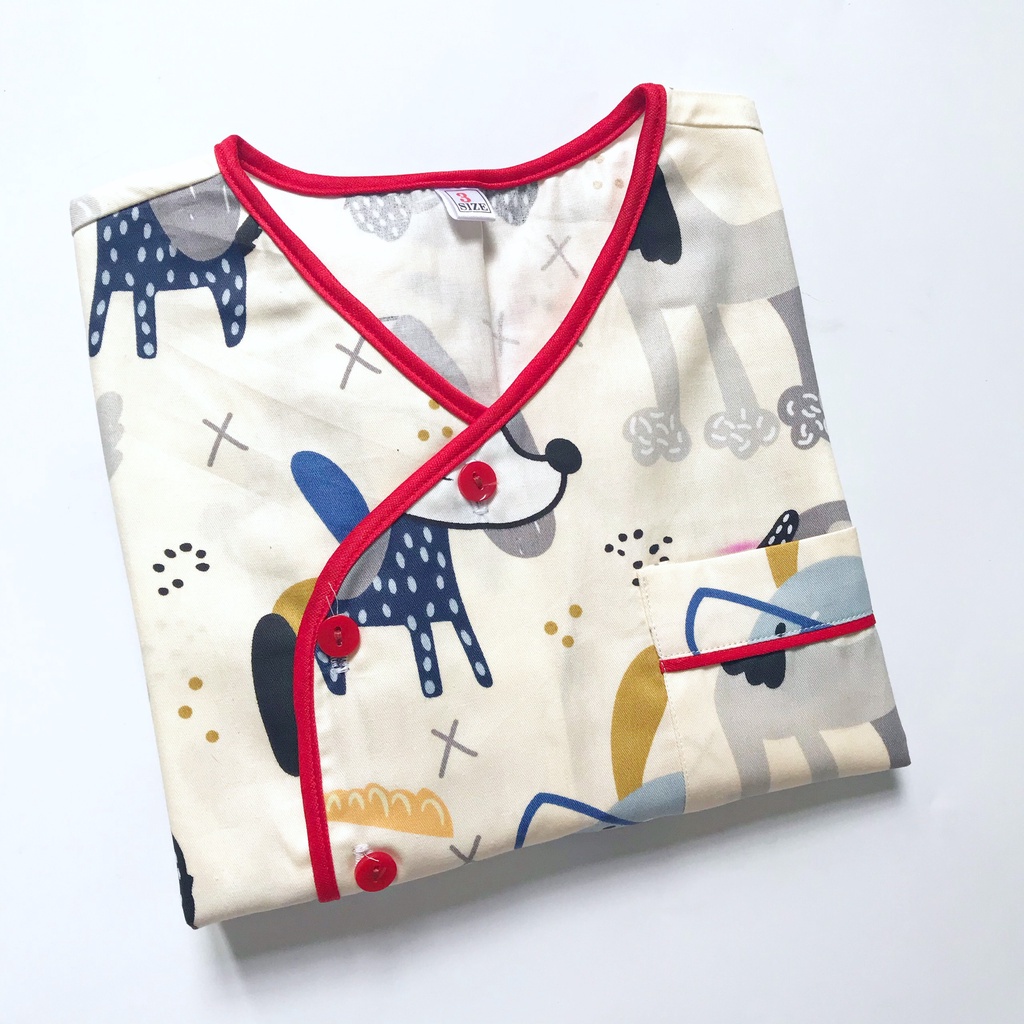 Bộ Pijama đùi mặc nhà cho bé Thô cotton mềm mịn hút mồ hôi hình thú ngộ nghĩnh size 1-9 tuổi 10-40kg