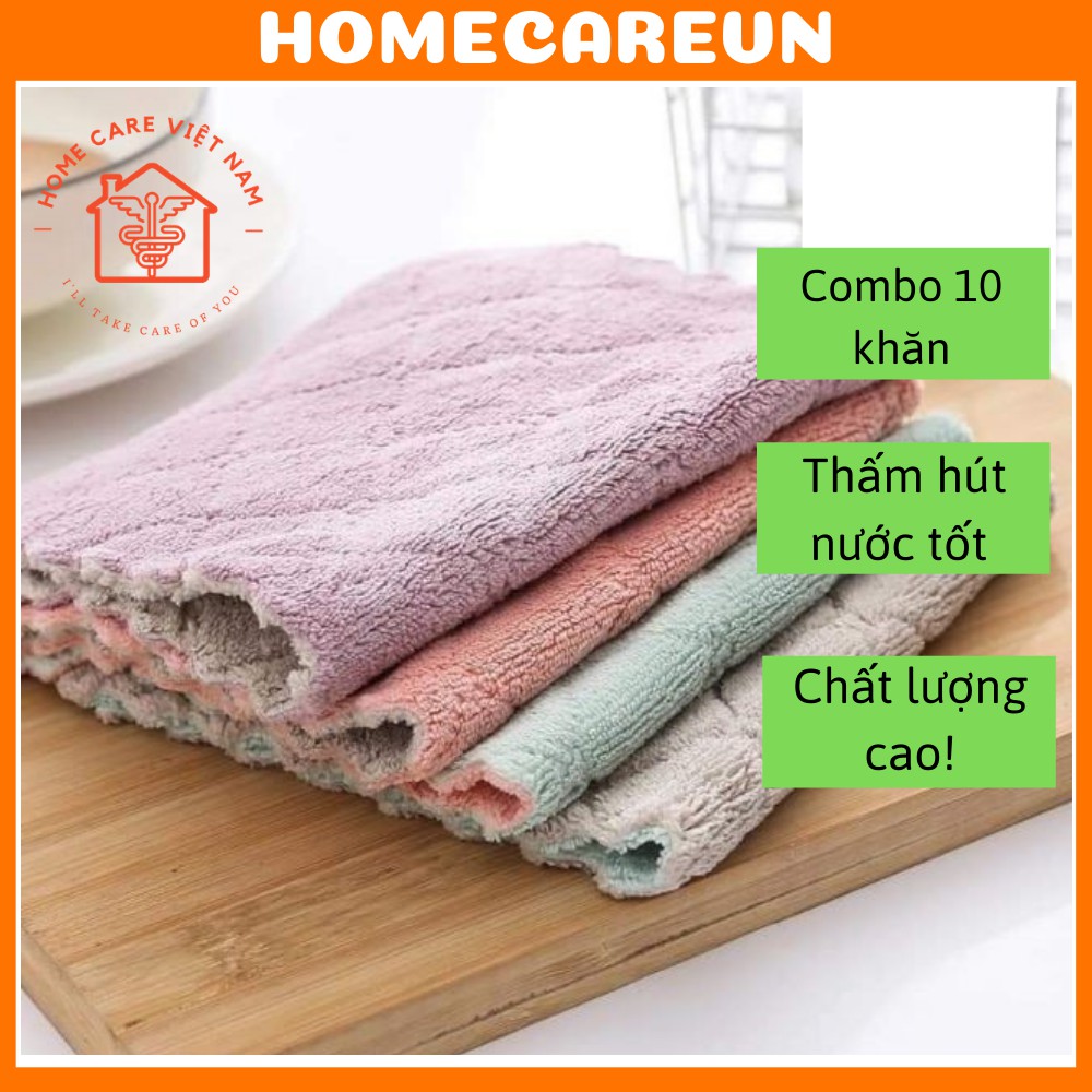 Combo 10 khăn lau bếp đa năng 2 mặt đa năng - thấm hút nước tốt - mềm mịn, kháng khuẩn