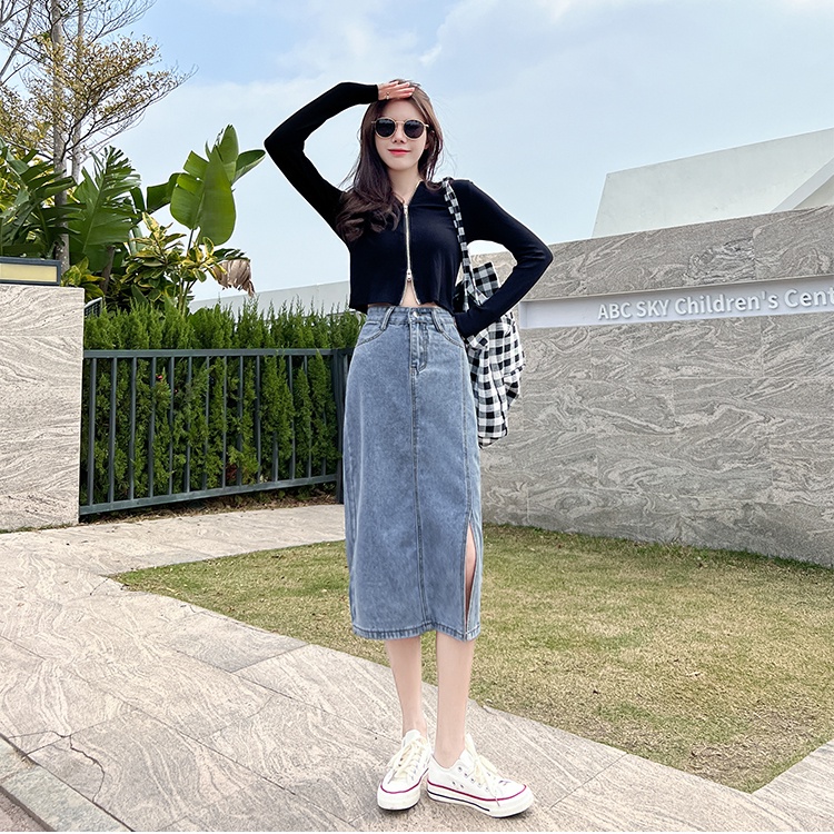 Chân Váy Jeans Dài Xẻ Tà Thời Trang Dành Cho Nữ