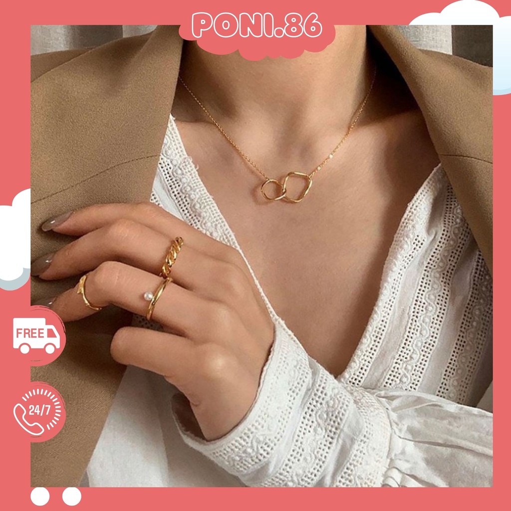 Vòng cổ thiết kế nhẫn đôi, Mặt tròn đơn giản, vòng cổ mặt trăng khuyết thiết kế nhẹ nhàng thanh lịch Phong cách Hàn Quốc