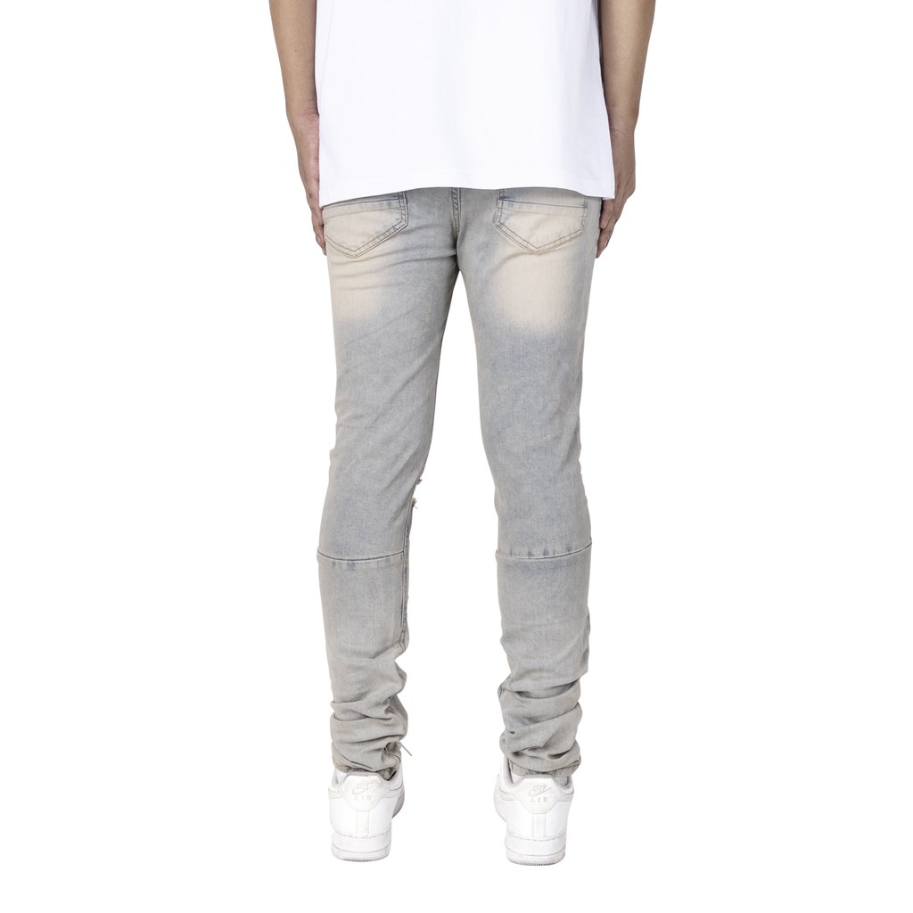 Quần jean nam streetwear cao cấp FNOS Z17 màu xanh wash bụi form slimfit có zip jean co giãn | BigBuy360 - bigbuy360.vn