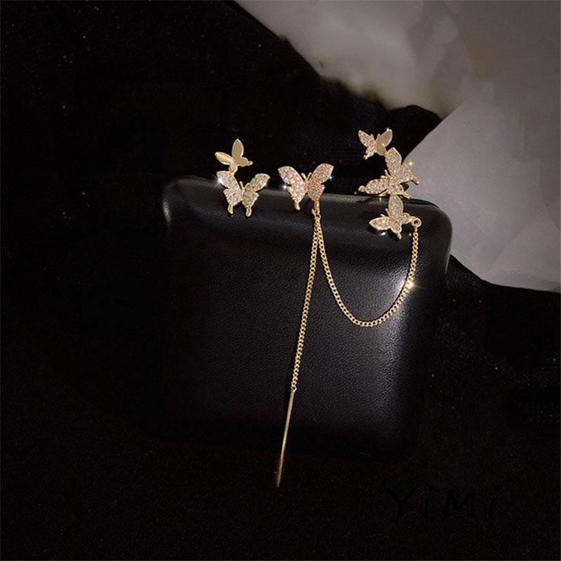 Bông Tai Dạng Kẹp Hình Bướm Phối Tua Rua Thời Trang