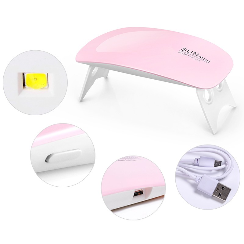 Đèn sấy móng tay UR SUGAR uv 6w mini màu hồng cáp USB làm móng nghệ thuật