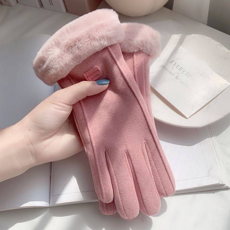 Găng Tay Da Lộn Lót Lông Cừu Lót Lông Cừu Dày Dặn Giữ Ấm Chống Lạnh Dễ Thương Dành Cho Bạn Nữ Đi Xe Đạp Vào Mùa Đông