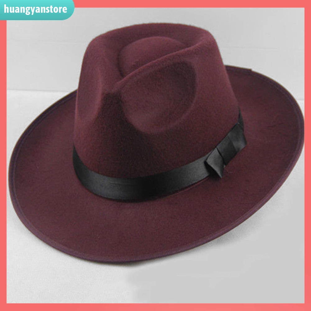 HY| Mũ Fedora Panama Vành Rộng Bằng Vải Nỉ Cứng Kiểu Vintage Thời Trang Mùa Thu Cho Nam Và Nữ