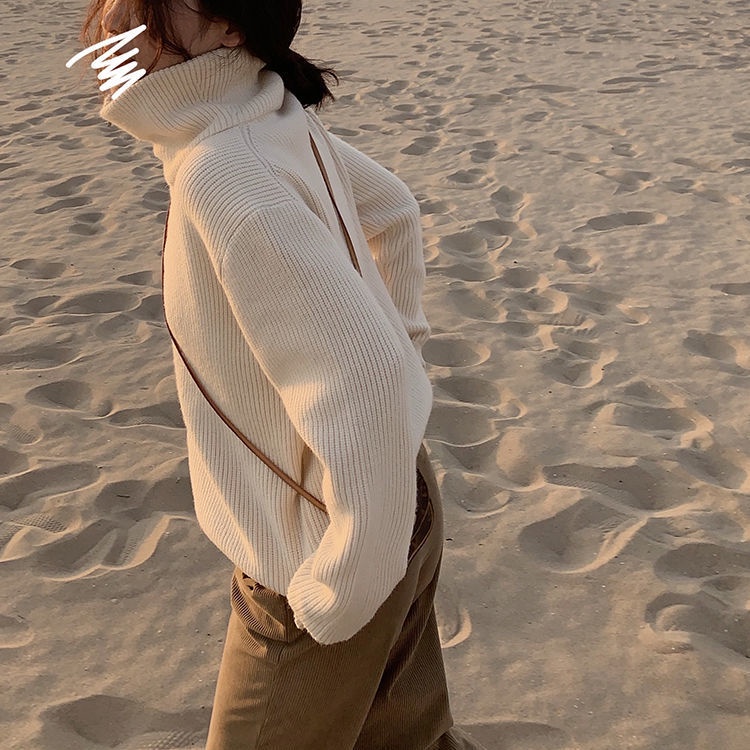 Áo khoác cardigan dệt kim cổ lọ dáng rộng có khóa kéo thời trang dành cho nữ