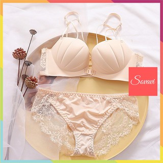 Combo quần áo lót bralette nâng ngực cài trước phối ren gợi cảm AL030
