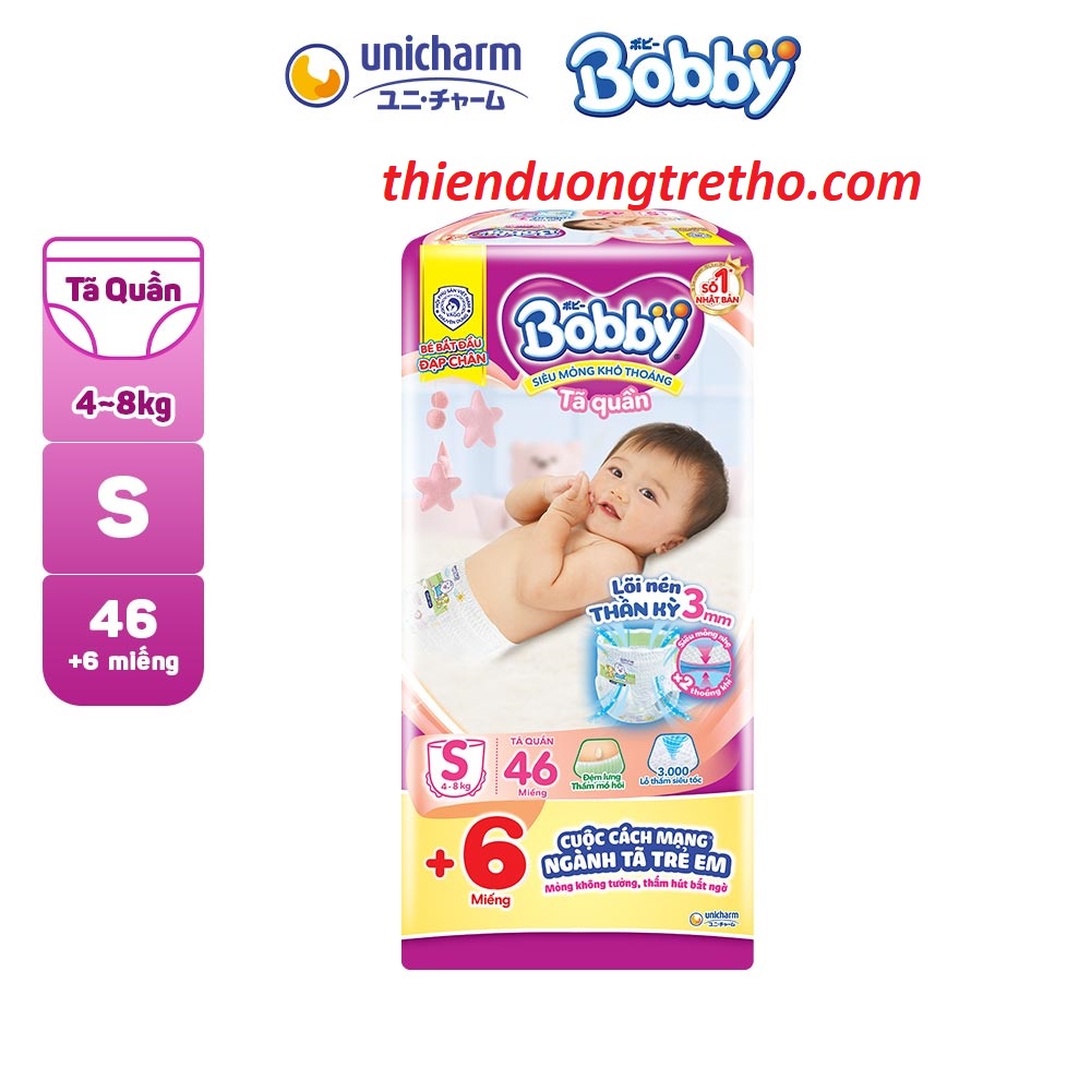 Tã quần Bobby size S46 miếng Cho Bé 4-8 kg