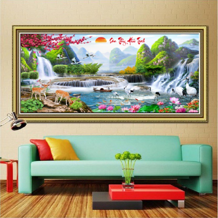 Tranh thêu chữ thập Phong Cảnh 3D Sơn Thủy Hữu Tình