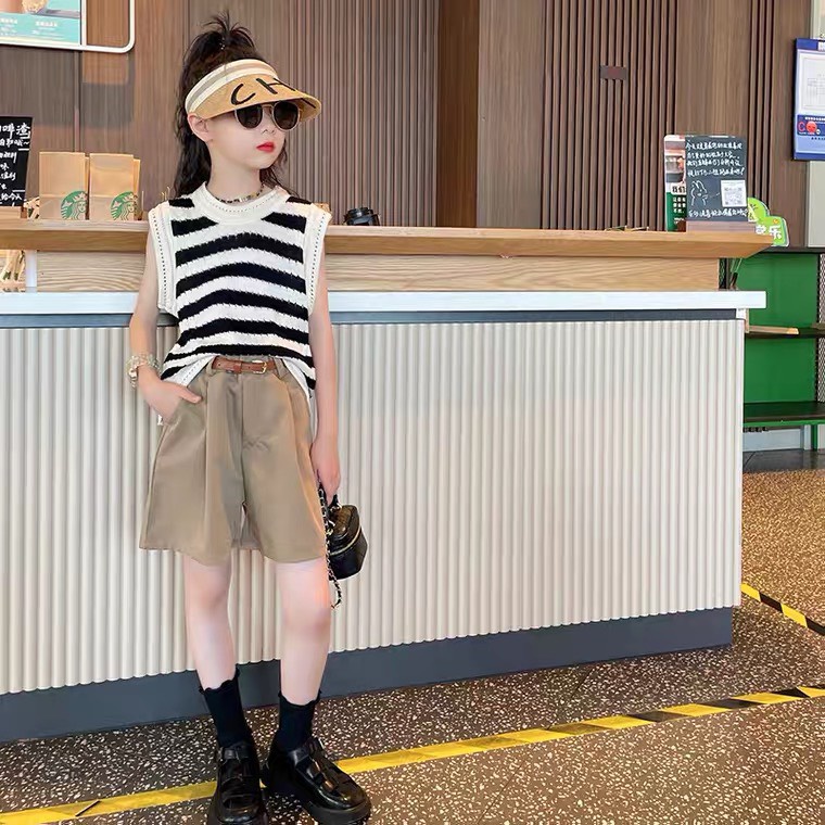 Sét bé gái cao cấp áo chất mongtoghi mix quần kaki tặng kèm dây lưng cho bé ảnh thật